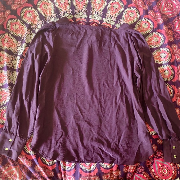 NWT LOFT Square Neck Lightweight Blouse New Shirt Maroon Purple Pink Longsleeve - Picture 2 of 8